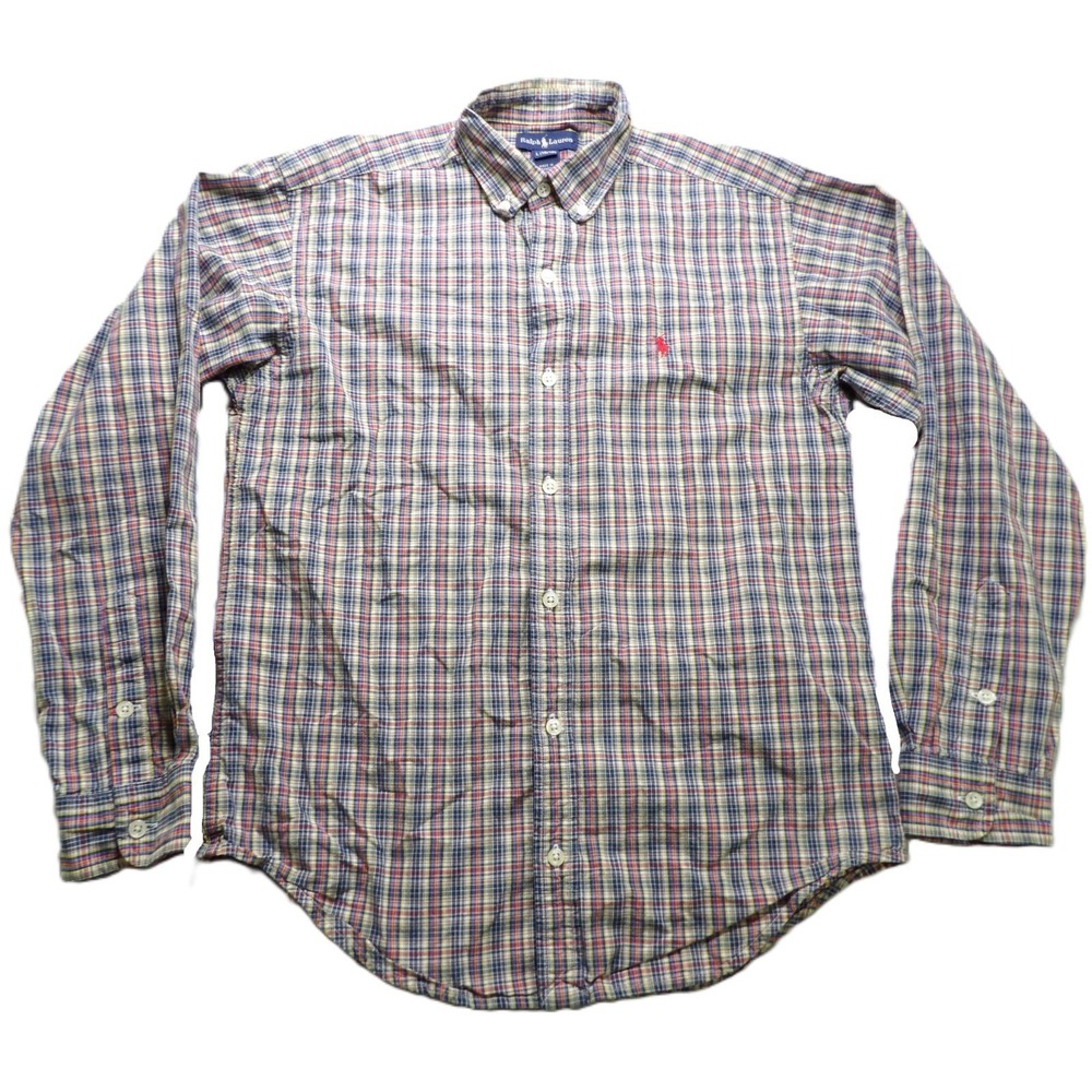 Ralph Lauren Boys Large 16/18 Plaid Button Down Shirt Madras OCBD Cotton LS Pony